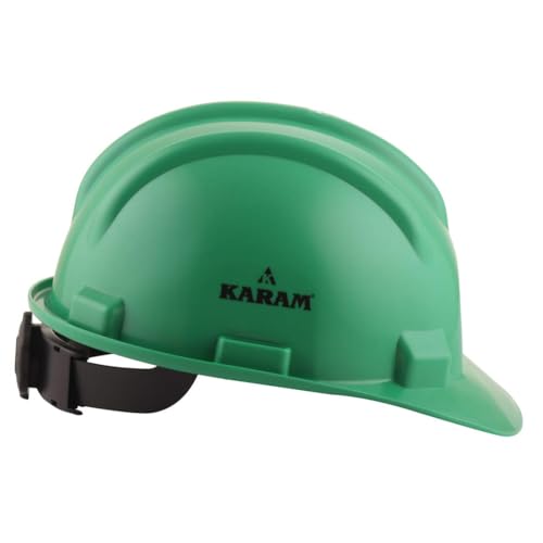 Image of KARAM PN521 Safety Helmet for Men Construction Helmet | Ratchet Type Adjustment with Adjustable Chin Strap | Work Helmet with Side Slot for Attachment | is:2925:1984 Certified | HYD Green | Pack of 5