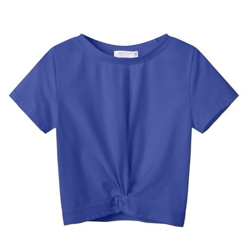 Image of Arshiner Girls Casual Tie Dye Short-Sleeve T-Shirt Cute Print Summer Blouse for Girls Twist Front Tunic Tee Tops