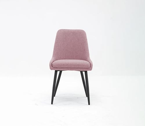 Image of Finch Fox Morris Glam Comfortable Fabric Upholstered Padded Living Room Side Dining Chair for Cafeteria Bedroom, Restaurents, Home, Office with Black Metal Legs in Pink Color