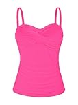 Ocean Blues Women's Hot Pink Twist Bandeau Swimsuit Top Ruched Tummy Control Tankini Top Size X-Large