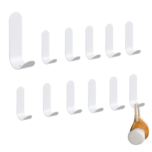 Feligio 12 Stück Haken Selbstklebend Klebehaken Edelstahl SUS304 Wasserdicht Rostfrei Starker Handtuchhaken Ohne Bohren für Küche Bad Wand Aufhänger weiß