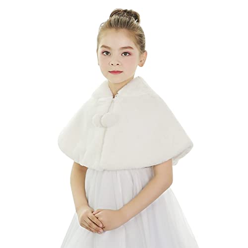 IPENNY Girls Faux Fur Wrap Shawl Flower Kids Princess Cape Wedding Bridesmaid Bolero Shrug Christmas Party Costume Dress Up4