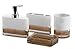 IMMANUEL Float Designer 4-Piece, Translucent Modern Brown White Bathroom Accessory Ensemble Set (Tumbler, Toothbrush Holder, Lotion Dispenser and Soap Dish Included), Durable MS Acrylic Bath Organizer