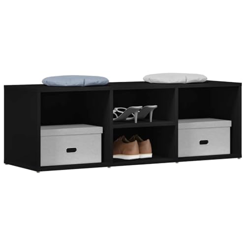 Banc à chaussures noir 105x35x35 cm avec 4 compartiments de rangement modulables - 4