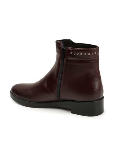 Image of ELLE Women Studded Low Block Heel Ankle Boots with Side Zipper
