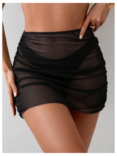 Women's Mesh Sheer High Waisted Bikini Cover Up Summer Swimsuits Bottoms Ruched Beach Skirts3