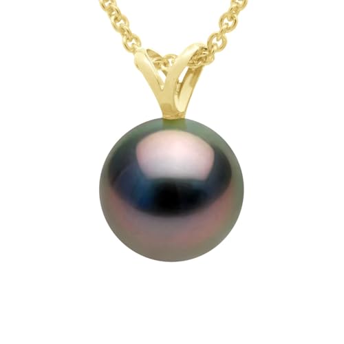 Pearls & Colors - Collier Perle de Culture de Tahiti Ronde - Qualité A + - Or 750 Millièmes (18 cts) - Chaîne Offerte - Bijou Femme