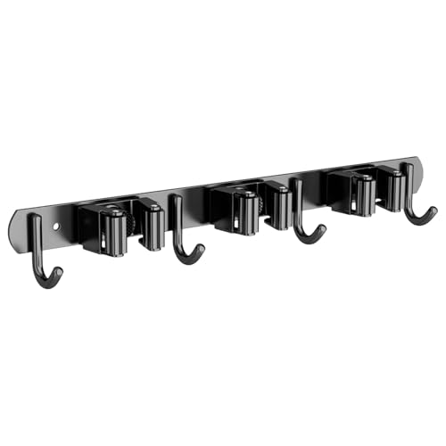 Organizador de escoba y fregona, soporte de acero inoxidable, organizador de pared de garaje, para cepillo de polvo, cocina, jardín, cuarto de servicio, armario, sala de descanso