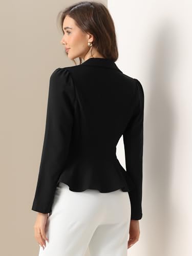 Allegra K Dressy Casual Blazer for Women's Elegant Long Sleeve Button Closure Ruffle Peplum Jacket3