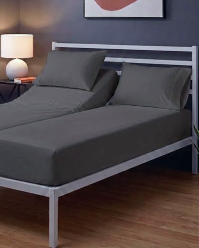 Image of Sleepy Town Split King Size Bed Sheets - 4 Piece - NO Flat Sheet Included - Split King Sheet Set - Soft, Comfy & Cooling - Easy Care - Wrinkle & Fade Free - Brushed Microfiber Bed Sheets (Dark Grey)