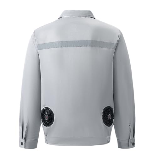 Meichoon Kühljacke mit 2 Ventilatoren, 3 Geschwindigkeitsstufen, atmungsaktives Gewebe, Komfort, Sicherheit, reflektierende Streifen für heißes Wetter, grau, XL-XXL