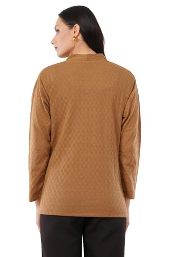 Image of Women Woolen Full Sleeve self Knit v-Neck Sweater Cardigan for Winter wear with Front Pockets Plus