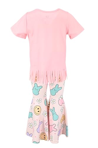 Image of Unique Baby 2 Piece Girls Bell Bottom Leggings Outfit with Short Sleeved Shirt Kid and Toddler Clothes Set
