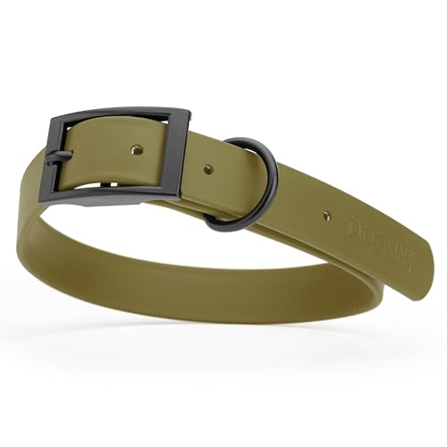 Image of Dogline Biothane Waterproof Dog Collar Strong Coated Nylon Webbing with Black Hardware Odor- Proof for Easy Care Easy to Clean High Performance Fits Small Medium or Large Dogs, Olive Drab Green