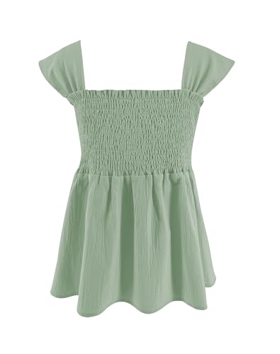 Image of Bingerlily Girls Summer Casual Tops Square Neck T Shirts Cute Smocked Top Tees