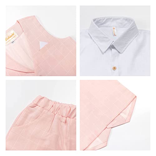 Image of Summer Boys Suit Dress Clothes Kids Wedding Ring Bearer Outfit 4Pcs Shirt Vest Shorts Set