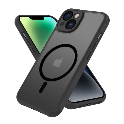 iPhone 14 ケース 半透明 MagSafe対応 iphone14 カバー マグネット搭載 アイフォン14ケース 耐衝撃 マット感 スマホケース iphone 14 黄ばみなし ストラップホール付き マグセーフ対応 ワイアレス充電対応 PinLiSheng，ブラックのサムネイル