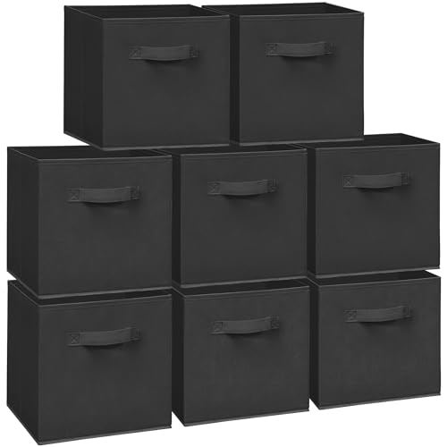 Bacs de rangement pliables robustes en tissu noir pour vetements lot de 8