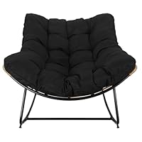 HOME DECO FACTORY Outdoor, Tulum, Eisen, Gartenei, gepolsterte Sitzfläche, Rattan-Effekt, UV-beständig, Schwarz, Schaukelstuhl