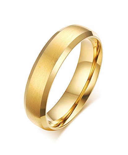 MEALGUET Stainless Steel Unisex 6MM Brushed Plain Simple Stainless Steel Wedding Ring Band for Men&Women, Blue/Black/Gold Plated