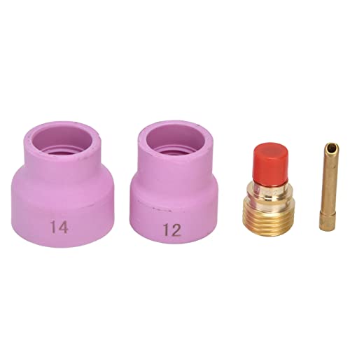 Kit de Lentes de Gas TIG para Antorcha de Soldadura TIG, Juego de Lentes de Gas TIG, Soporte de Electrodo Biselado de Taza de Cerámica Rosa y Conector para Pistola de Soldadura