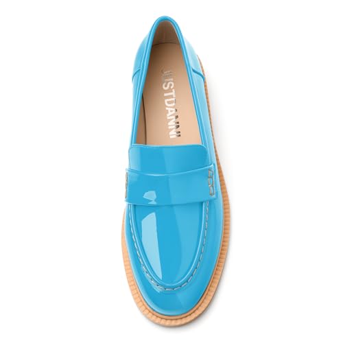 Image of JUSTDANNI Loafers for Women Slip On Shoes with Round Toe 1.2-Inch Low Chunky Block Heel Patent Comfortable Casual Dress Pump Shoes for Wedding Party Work Shopping Dating