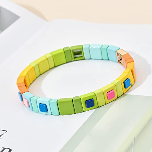 Ttndstore Bohemian Rainbow Bracelets Enamel Tila Beads Bracelet Stretch Strand Bracelet Femme Wristband Friendship Bracelet - A8 - Adjustable #TOP1