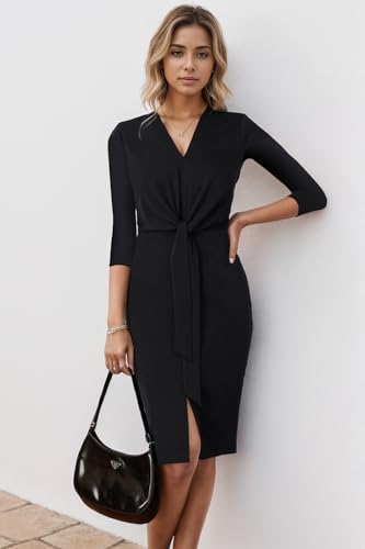 UOUA Women's Church Ruffle Sleeve Bodycon Work Midi Pencil Dress2