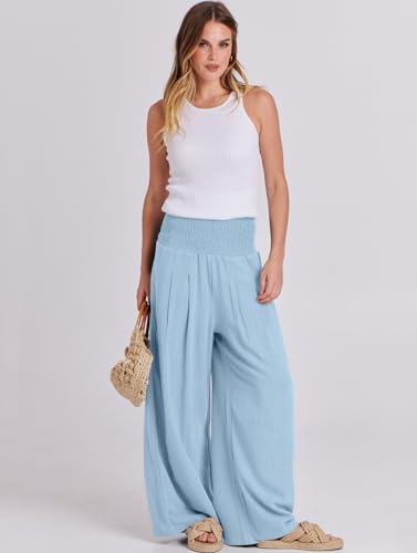 Image of ANRABESS Women Linen Palazzo Pants Summer Boho Wide Leg High Waist Casual Lounge Pant 2026 Beach Travel Vacation Outfits