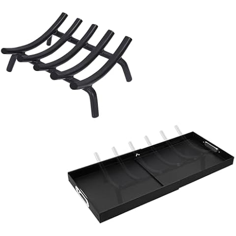 MYFIREPLACEDIRECT Fireplace Grate 14 Inch Solid Round Steel 3/4" Bar 2 Piece Adjustable Fireplace Ash Tray Pan Cover