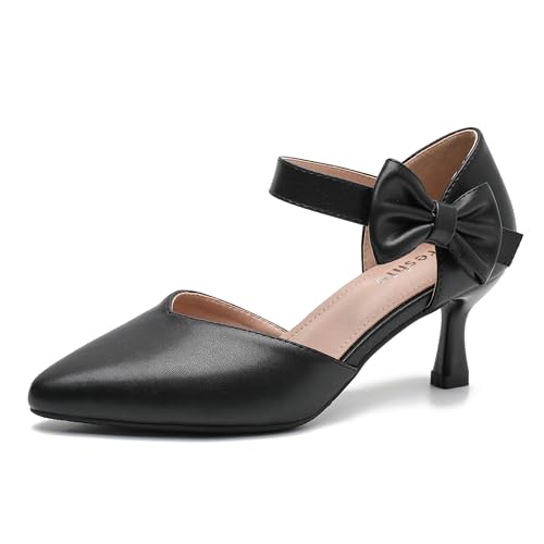 fereshte Women's Bow Kitten Heels Pumps Ankle Strap Dress Wedding Evening Party Shoes