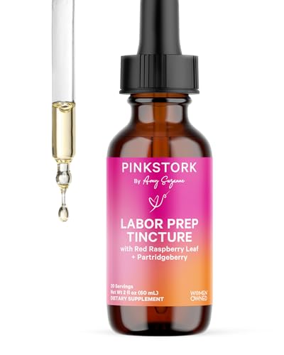 Image of Pink Stork Labor Prep Tincture – Red Raspberry Leaf, Chamomile, Ginger & 8 Herbs – Third Trimester Pregnancy + Postpartum Recovery & Lactation Support – 2 oz Herbal Supplement