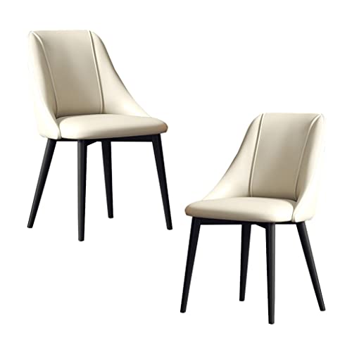 SJIALEN Kitchen Chairs Set of 2, Water Proof PU Leather Modern Dining Chairs Black Legs Living Room Apartment Balcony Counter Chair Kitchen Chair (Color : White, Size : Black Legs)