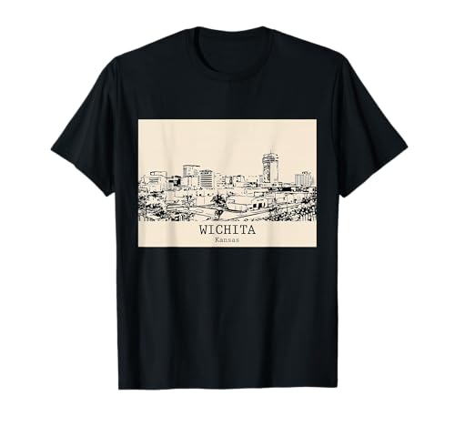 Wichita Kansas Vintage Skyline Drawing T-Shirt