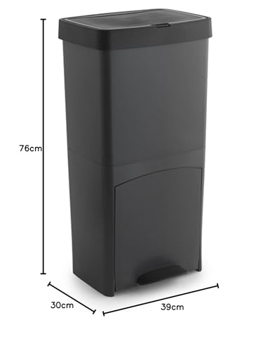 Miniatura 11 de Well Home Mobiliario Decoración Cubo De Basura 70l, Vertical, 2 Compartimentos, Papelera Residuos, 76 Cm, Gris