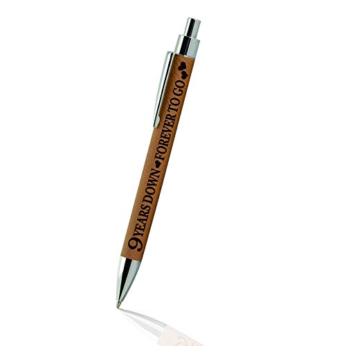 Product Image of the KATE POSH - 9 Years Down, Forever to Go Engraved Leather Pen, Our 9th Wedding Anniversary, 9 Years as Husband & Wife, Gifts for Her, Him & Couples, Rawhide