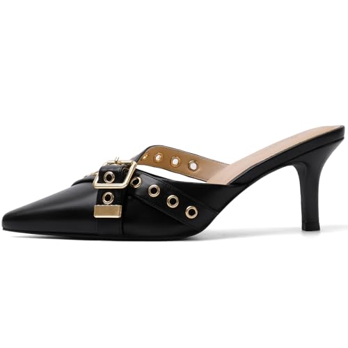 Image of Mostrin Kitten Heels for Women Pointed Closed Toe Heels Vintage Stiletto Dressy Pumps Shoes for Office Work Party