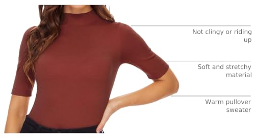 Image of Anbenser Women's Short Sleeve Mock Pullover Sweater Knit Jersey Top Slim Fit