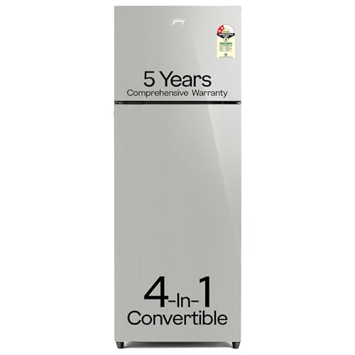 Image of Godrej 308 L 2 Star 5 Years Comprehensive Warranty | 4-In-1 Convertible Technology | AI Powered 95%+ Food Surface Disinfection Double Door Refrigerator (RF EON 331B RCIT ST RH, Steel Rush)