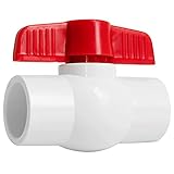 TechSegment 3/4' Valve PVC Ball Valve ASTM SOCKET T-Handle Water Shut-Off Schedule 40X Solvent Connections White & Red