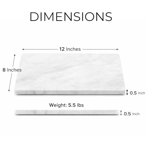 Image of Multi-Purpose Marble Pastry Tray Cutting Board, White, 8x12 | Non-Slip Feet, Scratch Protection For Countertop, Easy To Clean, Trivet