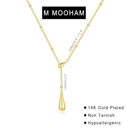 M MOOHAM Gold Necklace for Women, 14K Gold Plated Teardrop Pendant Jewelry | Dainty Lariat Necklace for Women, Small Pendant, Beaded Chain Choker, Gold Plated Prom Jewelry, Women Gifts - image 6