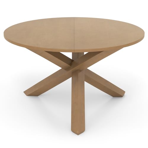Image of Giantex 47 inch Round Dining Table with Intersecting Acacia Wood Legs, Adjustable Foot Pads, 500Lbs Capacity, Mid Century Kitchen Table for 4-6 Person Dinner, Dinette, Dining Room, Restaurant