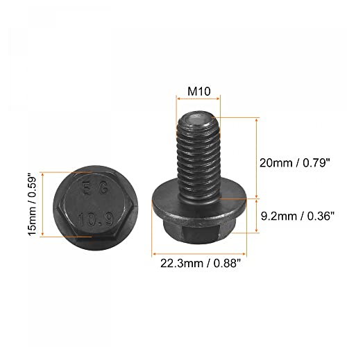 Image of uxcell Metric M10x20mm Hex Flange Bolts, 6pcs 10.9 Grade Carbon Steel Hexagon Head Screws