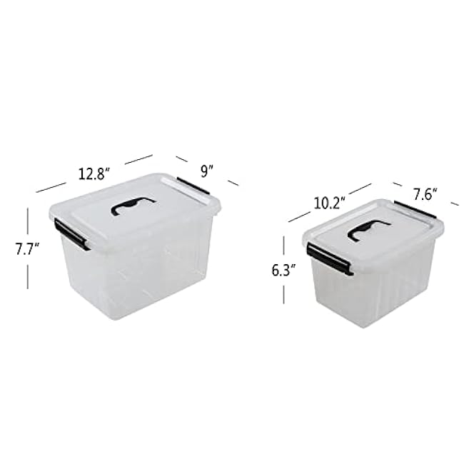 2 Packs Clear Storage Boxes with Lids, 12 Quarts & 6 Quarts Plastic Latching Bins Totes