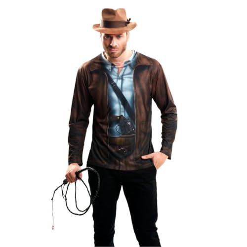 My Other Me Déguisement d'aventurier archéologue unisexe avec t-shirt imprimé bleu et marron taille S. Parfait pour découvrir des secrets cachés