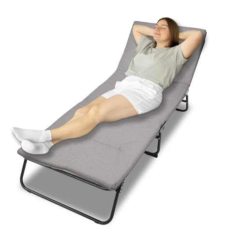 Folding Camping Cot for Adults, 5-Angle Adjustable Camping Cot Heavy Duty Outdoor Bed with Carry Bag,1200 D Layer Oxford Travel Camp Cots (Grey)