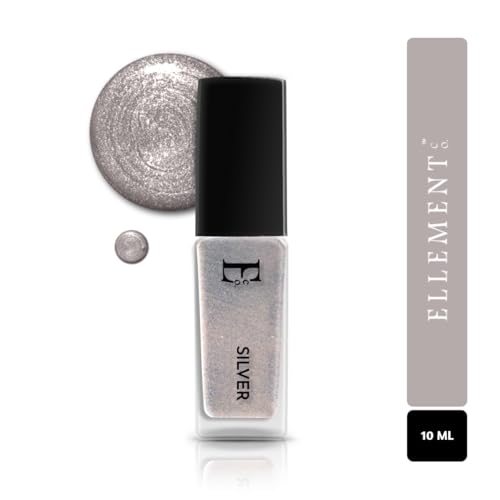Image of Ellement Co Silver Nail Polish 10 ml with high shine metallic silver tone offers glossy salon finish, smooth streak free application, quick drying formula, and long lasting chip resistant wear, perfect for festive looks, party glam, celebrations, and statement nail styling.