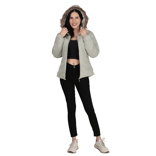 Image of Women's Cozy Puffer Stylish Jacket with Buttoned Pockets and Detachable Fur Hood