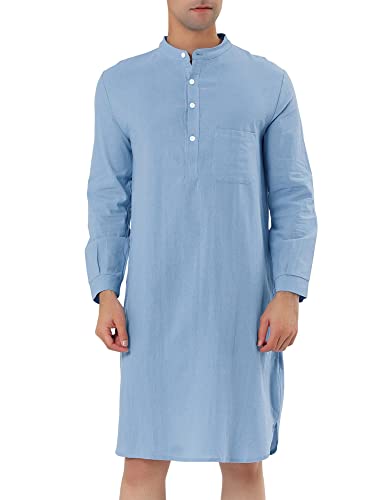 Lars Amadeus Men's Nightshirt Sleep Shirt Banded Collar Henley Shirt Pajamas Nightgown Medium Blue Lars Amadeus Men's Nightshirt Sleep Shirt Banded Collar Henley Shirt Pajamas Nightgown Medium Blue